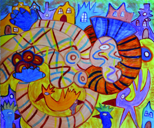 328 De verdwaalde phoenix, 2001, 120 x 100, acryl