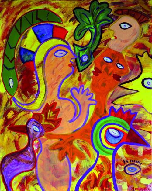 354 Vrouw met minnaars, 2002, 100 x 80, acryl