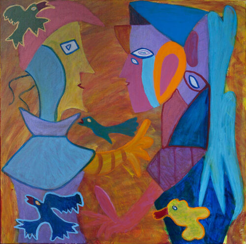 309 De Geliefden, 2001, 100 x 100 cm, acryl, 650,-