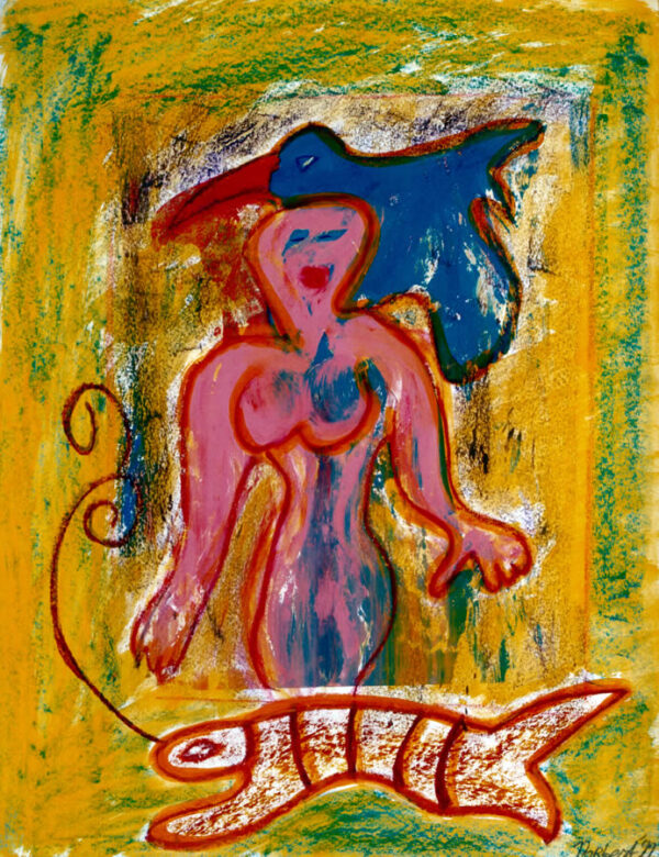 187 Vrouw met Vis en Vogel, 1999, 83 x 63, gemengd