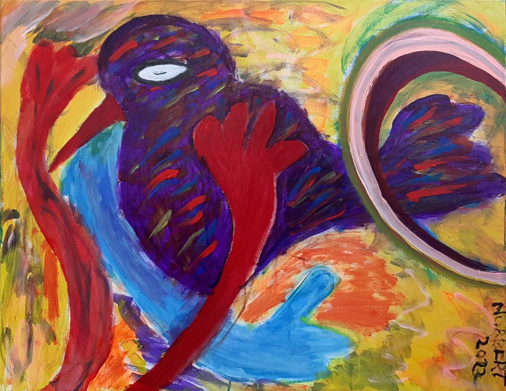 426 Paarse vogel, acryl, 80 x 100, 2022