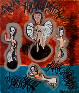 Norbert de Jong — De engel met zijn vrienden, 50x65
