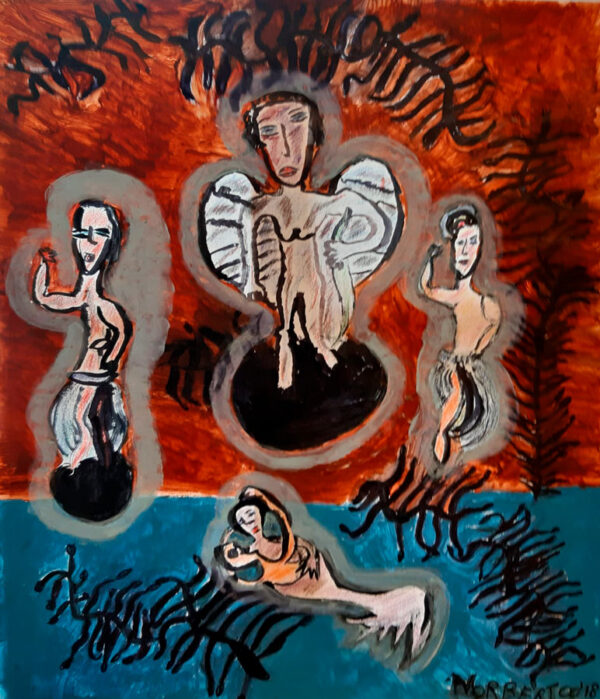 477 De engel met zijn vrienden, 50x65, 2018