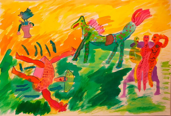 472 De Omgevallen Vrouw, 35x50cm gemengde techniek, 2023