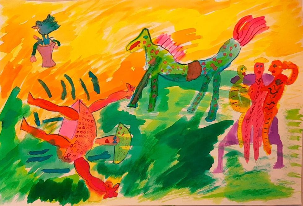 472 De Omgevallen Vrouw, 35x50cm gemengde techniek, 2023