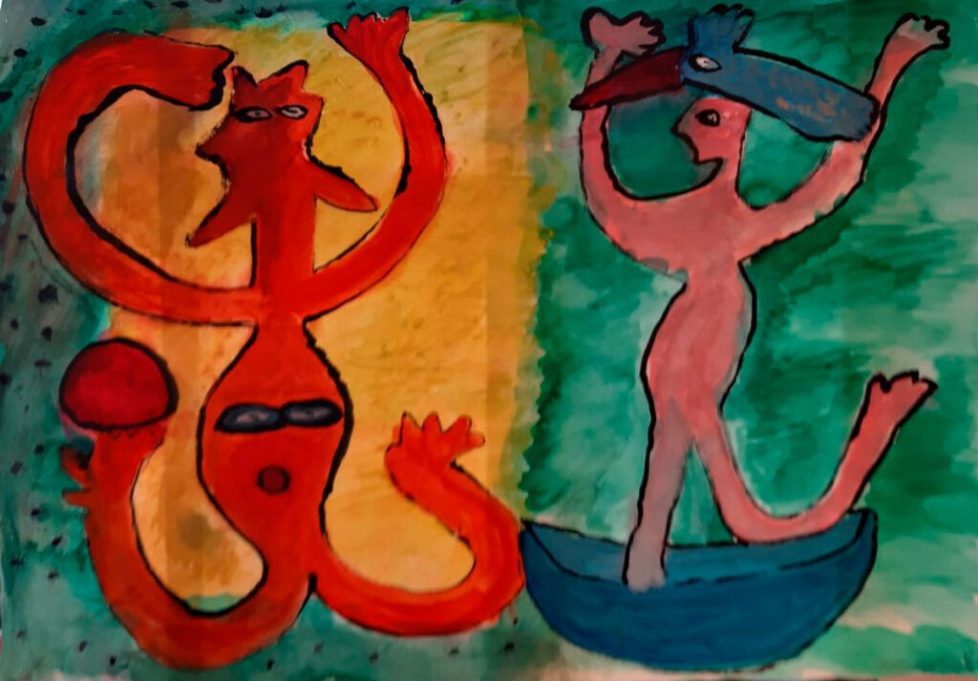 Norbert de Jong — Spelen in zee, , 65 x 50, gemengde techniek