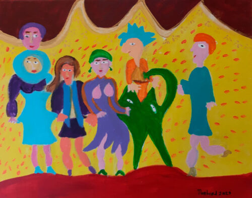 468 De modellen in het café 50x60 acryl op doek 2023