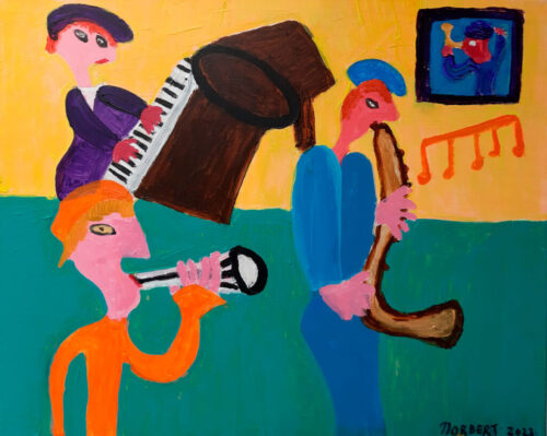 Het orkest acryl op doek  50x60 acryl op doek  300 euro 2023