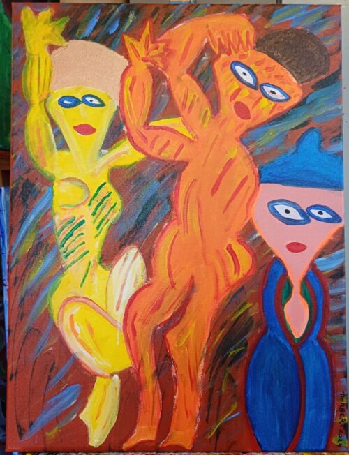 Nr. 444 De Dansende Vrouwen 60cm X 80 cm Acryl op doek - 2024