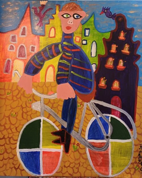 436 FIETSER IN HET VOORJAAR- 2020 - 100 x 120 acryl €750.